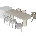 Modern White Dining Table Set Featuring Sleek Surface Matching Chairs And Side Cabinet 3d model