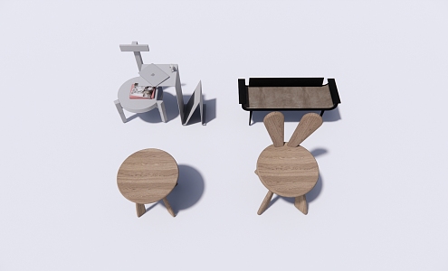 Modern children's chair wooden stool 3d model