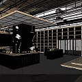 Modern Retail Store Interior With Shelves Display Counters And Central Black Structure