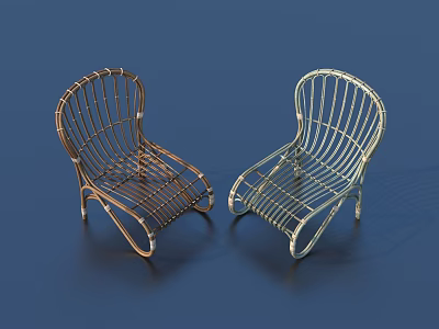 Two Golden And Silver Metal Frame Leisure Chairs With Modern Design On Blue Background 3d model