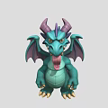 Cartoon Dragon Character With Green Body Purple Horns Wings Sticking Out Tongue In Game Movie