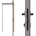 Modern White Swing Door With Vertical Stripe Design And Black Handle Lock 3d model