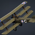 Vintage Biplane Fighter Aircraft With Khaki Body Round Insignias On Wings And Propeller