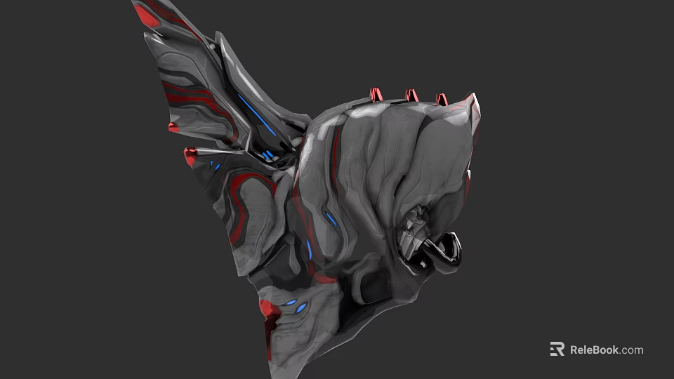 Futuristic Gray Hat With Red Accents Blue Details And Spiked 3D Rendered Design 3d model 