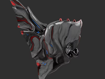 Futuristic Gray Hat With Red Accents Blue Details And Spiked 3D Rendered Design 3d model