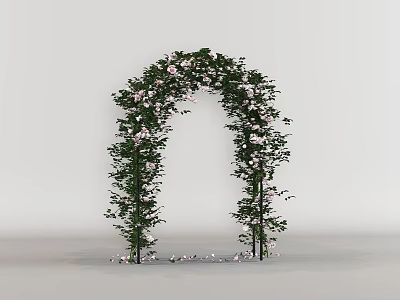 Decorative Garden Archway Wreathed in Green Vines and Pink Flowers with Scattered Petals 3d model