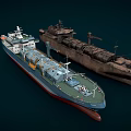 Modern Oil Tanker and Rusty Old Ship Displayed Side by Side 3d model
