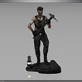 Bearded Miner Character In Vest Holding Pickaxe With Mining Lamp On Stone Base