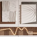 Textured 3D Wall Decor with Brown White Patterns Fan Shaped Design and Wavy LED Light 3d model