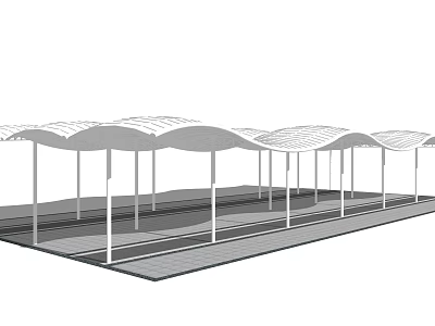 Sleek Modern Outdoor Pergola Design With Wavy White Canopy And White Support Columns 3d model