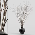 Minimalist Dark Ceramic Vase With Slender Curved Dried Branches For Home Decoration