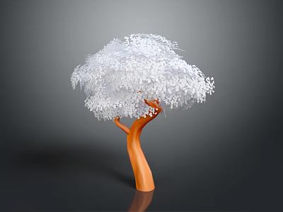 Modern Artistic Decorative Tree Featuring Orange Trunk And White Fluffy Canopy 3d model