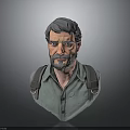 Man With Gray Hair And Beard In Green Shirt 3D Bust Model On Gray Background