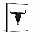 Bull Skull Silhouette Animal Art on White Background with Black Frame