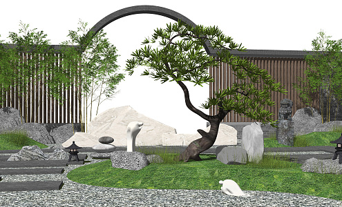 Chinese style landscape sketch courtyard landscape 3d model