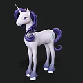 White Unicorn Toy With Purple Curly Mane Tail And Blue Marking