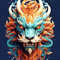 Colorful Dragon Lion Head Sculpture With Detailed Carving And Artistic Design