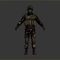 3D Military Combat Character Wearing Camouflage Uniform With Tactical Vest Helmet And Knee Pads
