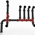 Industrial Equipment Pipeline System With Red Black Metal Pipes And Control Valves