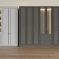 Modern Style Decorative Cabinets With Light Gray And Dark Gray Glass Doors And Wooden Floor