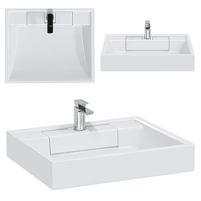 Modern Minimalist White Washbasin With Sleek Design And Chrome Faucet 3d model