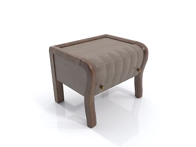 Wooden Bedside Table With Upholstered Top Light Brown Frame And Metal Accents 3d model