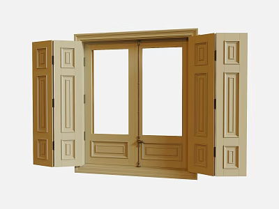 Wooden Casement Window Design With Double Sashes And Decorative Frame Structure 3d model