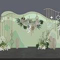 Floral Decoration with Green Background Wavy Decorations Lanterns Fan Shaped Ornaments and Sweet Time Sign