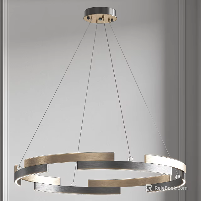 Modern Contemporary Chandelier With Gold Silver Metallic Ring Structure For Interior Lighting Decor 3d model