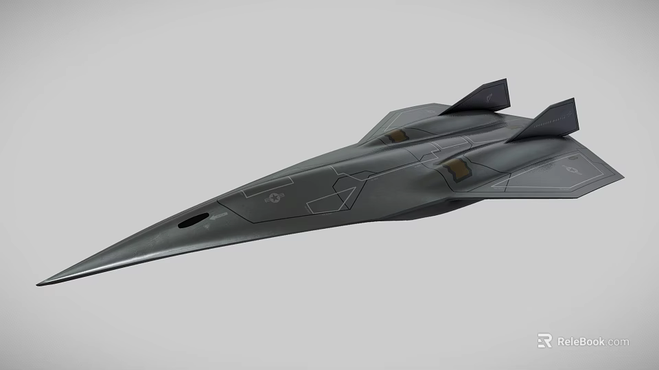 Stealth Military Aircraft With Aerodynamic Gray Body And Twin Tail Fins 3d model 