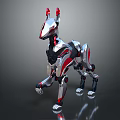 Silver Red Mechanical Canine Robot Character With Metallic Structure And Canine Form Design 3d model