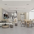 Modern Café Interior Design With Green Plants Comfortable Seating And Wooden Bookshelves