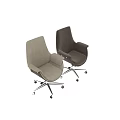 Modern Desk Chair Set With Beige Brown Leather And Wooden Armrests Metal Base