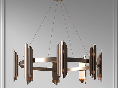 Modern Metallic Chandelier With Circular Frame Vertical Slats And Sleek Design 3d model