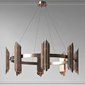 Modern Metallic Chandelier With Circular Frame Vertical Slats And Sleek Design