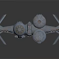Futuristic 3D Model Spaceship With Blue Gray Exterior Cylindrical Body And Wing Structures