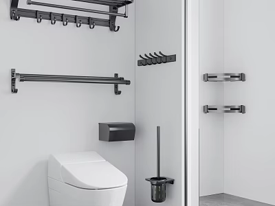 Bathroom Set with Toilet Hanger Towel Bar Toilet Paper Holder and Shelves Modern Minimalist Design 3d model