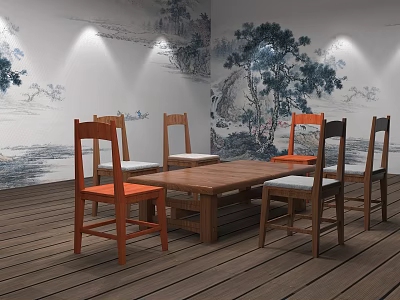 Table and Chair Scene Floor Stool Coffee Table Table Cushion 3d model