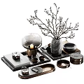 Modern Decorative Ornament Set With Marble Vase Twigs Candle And Metal Trays