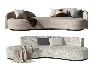 Modern Curved Sectional Sofa With Plush Pillows And Neutral Throw Blanket 3d model