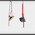 Modern Geometric Pendant Lights With Red Hanging Ropes And Black Frames 3d model