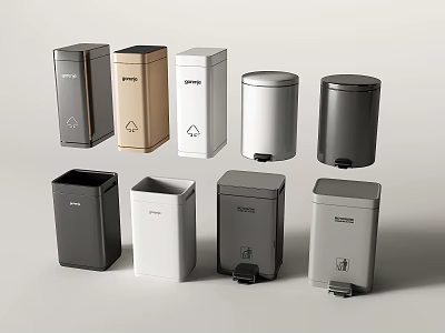 Modern Trash Bins With Different Colors And Foot Pedal Designs For Home Use 3d model