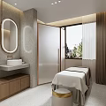 Serene SPA Sauna Room Interior with Massage Bed Hanging Robe and Window View