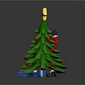 Festive Christmas Scene With Santa Claus Green Tree Star Ornaments And Gift Boxes