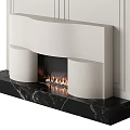 Modern White Fireplace Design With Unique Curved Shape Black Base And Burning Flames 3d model