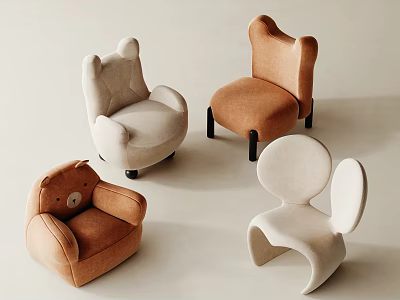 Unique Modern Single Seater Sofa Beige Brown Curved Back Various Shapes Interior Design 3d model