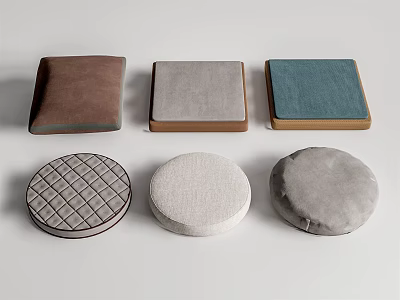 Soft Square And Round Patterned Textured Cushions In Brown Gray Blue For Home Decor 3d model