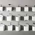 White Bathroom Small Accessories Various Basin Designs Arranged On Grey Wall 3d model