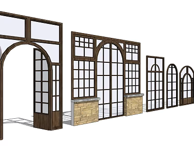 Architectural Window And Door Designs With Arched Frames And Stone Bases 3d model