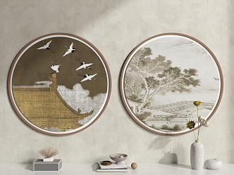 New Chinese Style Round Frame Painting Round Hanging Painting 3d model